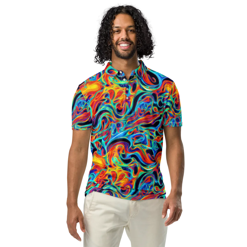 Cyan Ember Maze on Men's Slim Fit Polo Shirt — Front