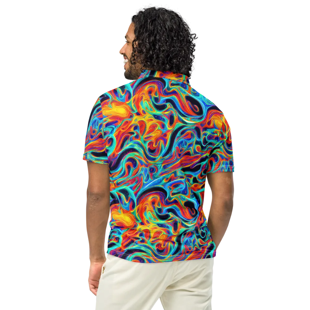 Cyan Ember Maze on Men's Slim Fit Polo Shirt — Back