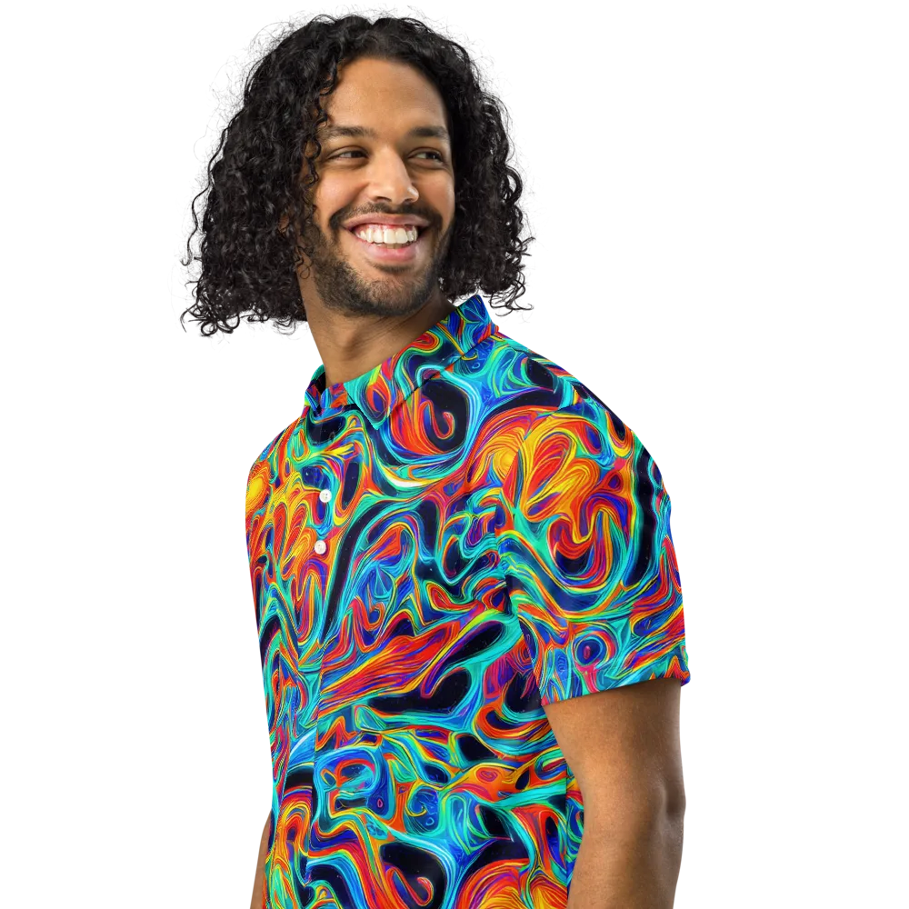 Cyan Ember Maze on Men's Slim Fit Polo Shirt — Left Front