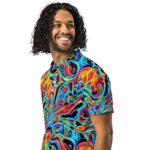 Cyan Ember Maze on a Men's Slim Fit Polo Shirt