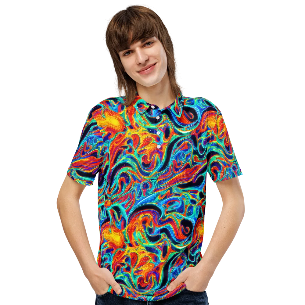 Cyan Ember Maze on Men's Slim Fit Polo Shirt — Front