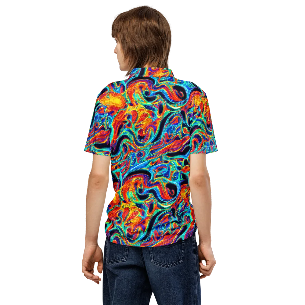 Cyan Ember Maze on Men's Slim Fit Polo Shirt — Back