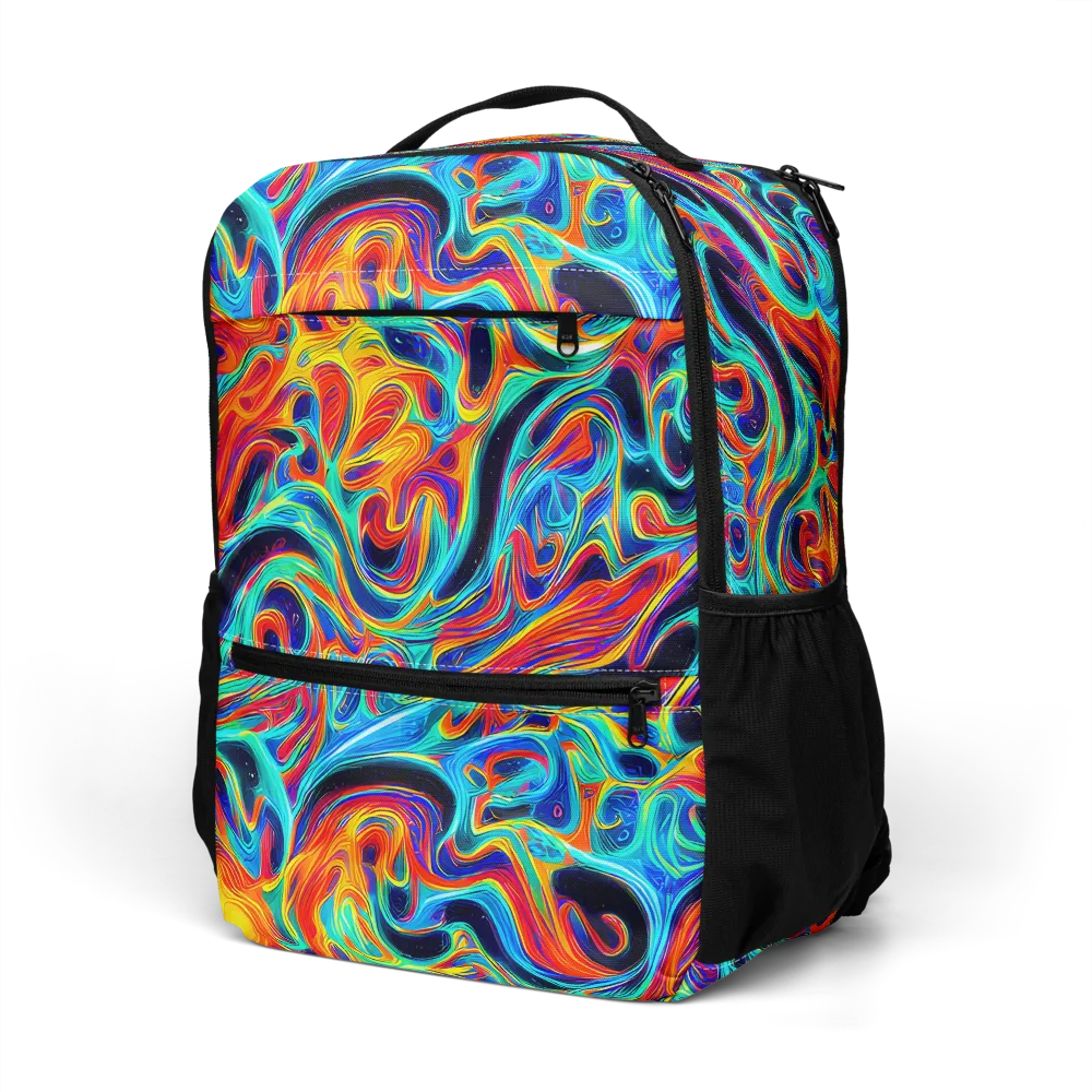 Cyan Ember Maze on Utility Backpack — Left Front