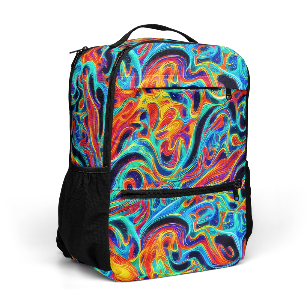 Cyan Ember Maze on Utility Backpack — Right Front