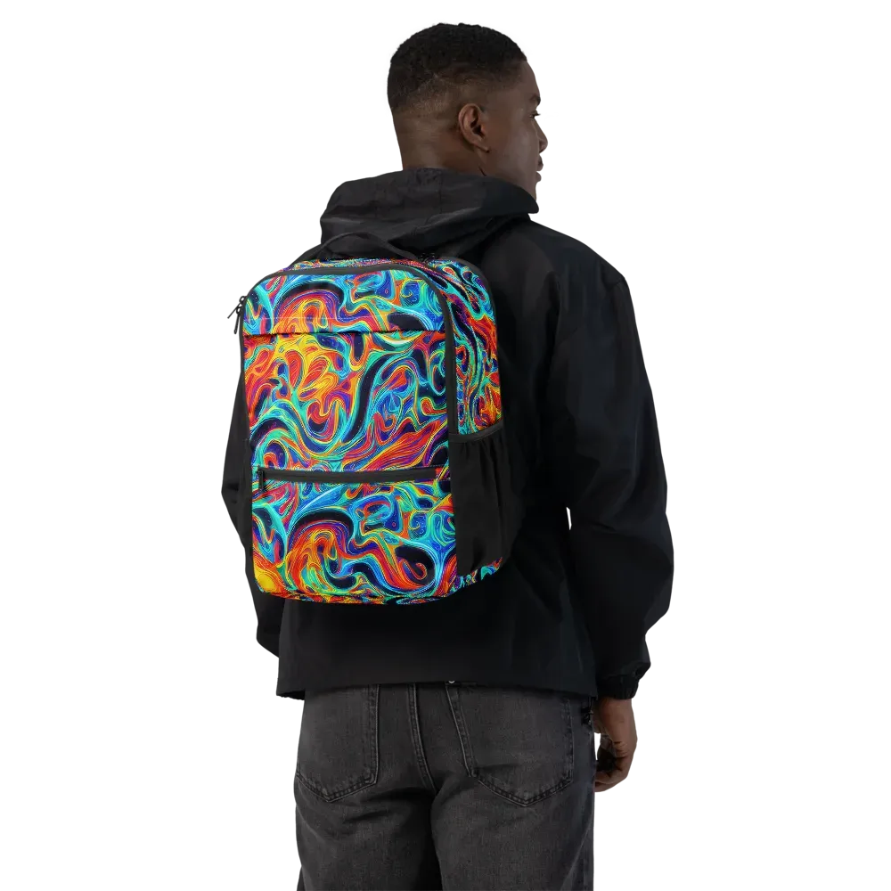 Cyan Ember Maze on Utility Backpack — Back