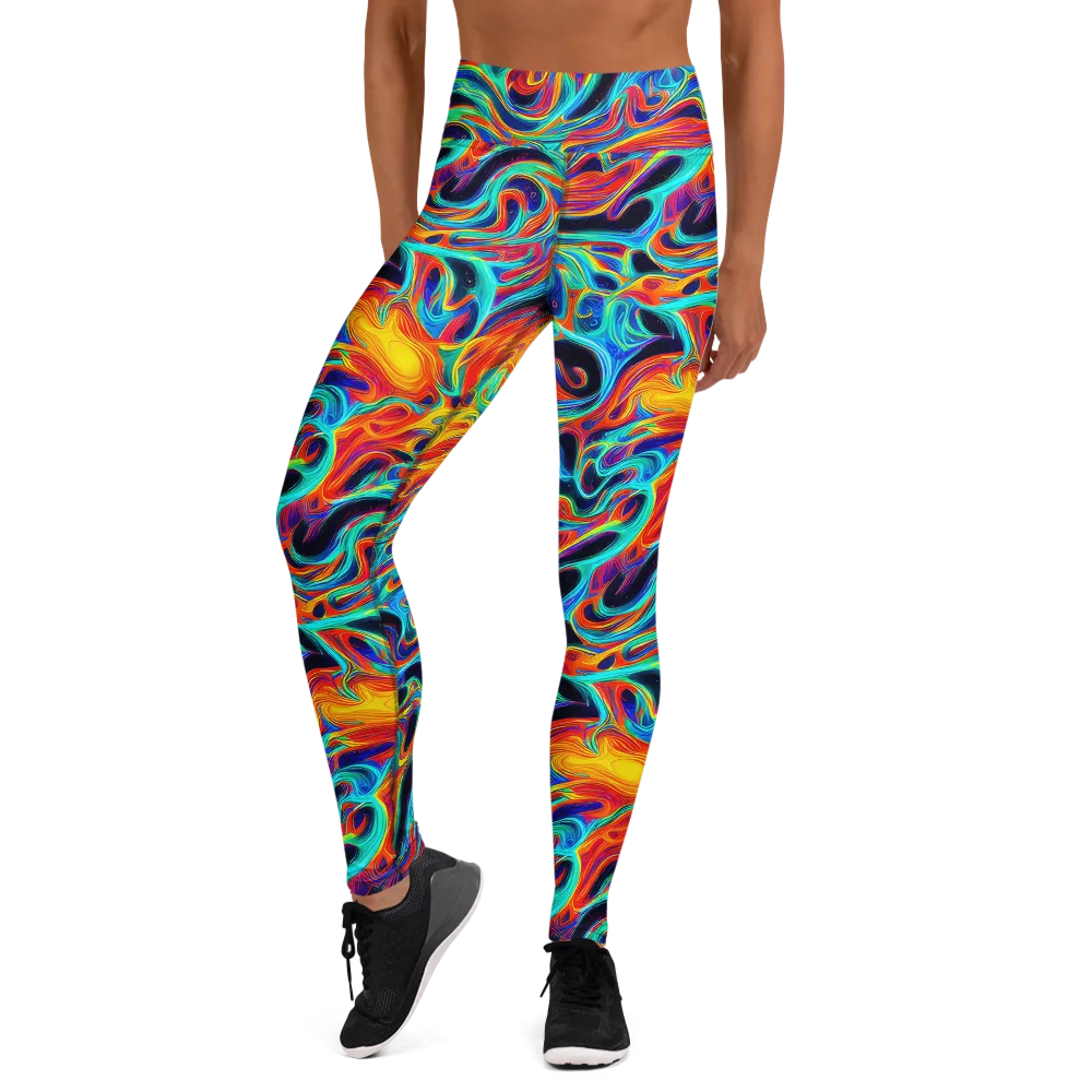 Cyan Ember Maze on Yoga Leggings — Front