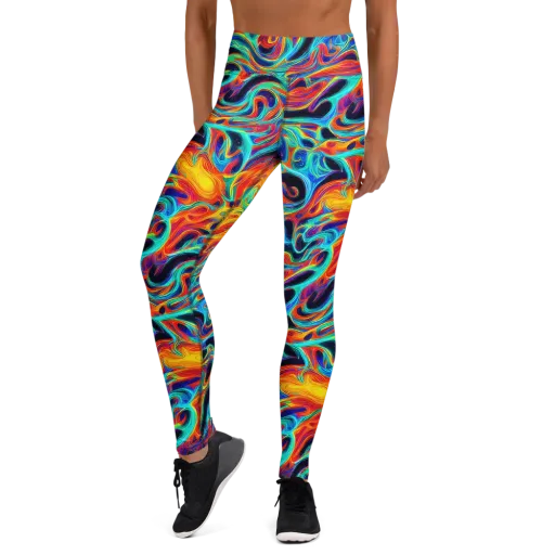 Cyan Ember Maze on a Yoga Leggings
