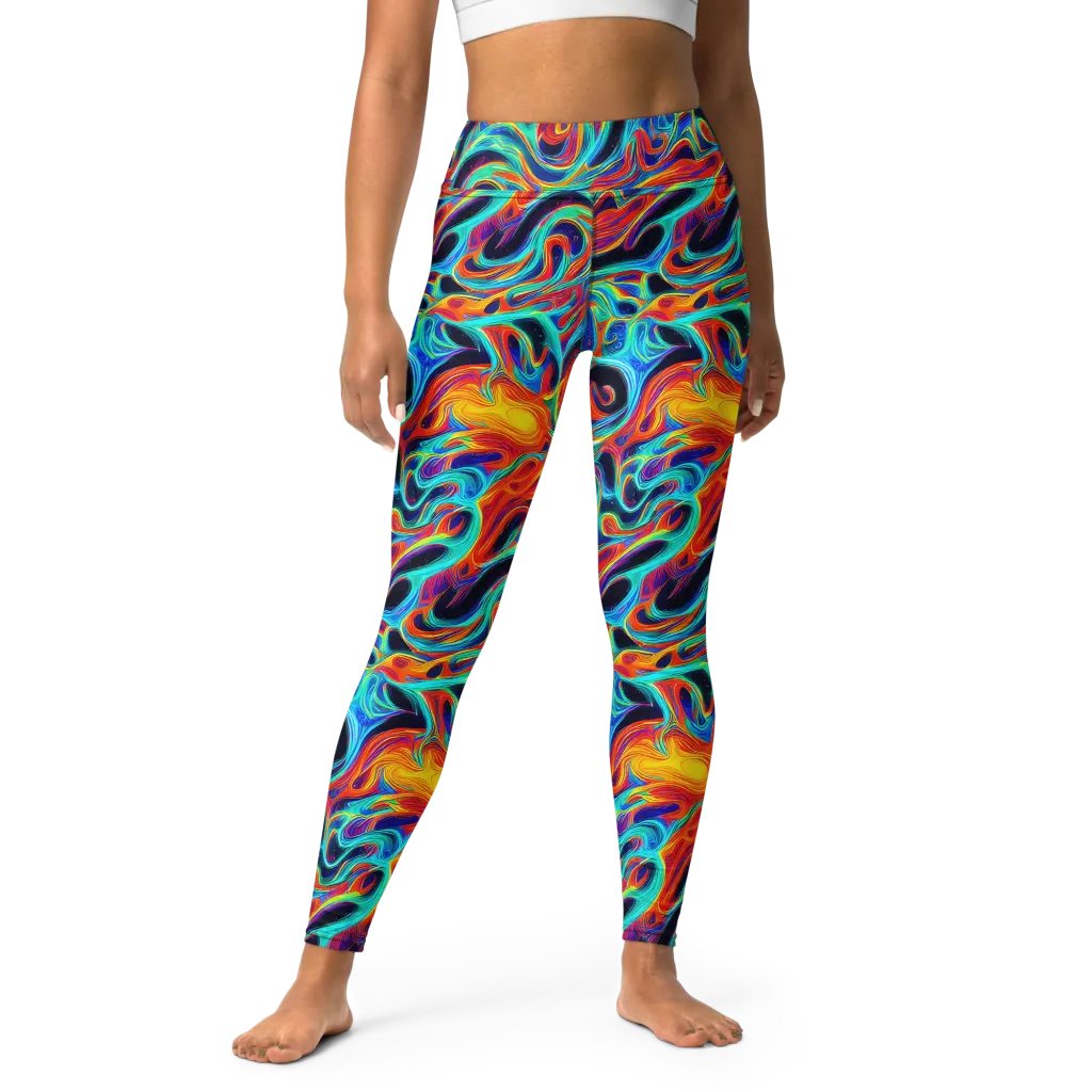 Cyan Ember Maze on Yoga Leggings — Front