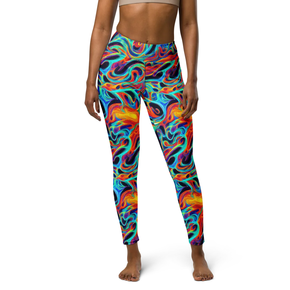 Cyan Ember Maze on Yoga Leggings — Front