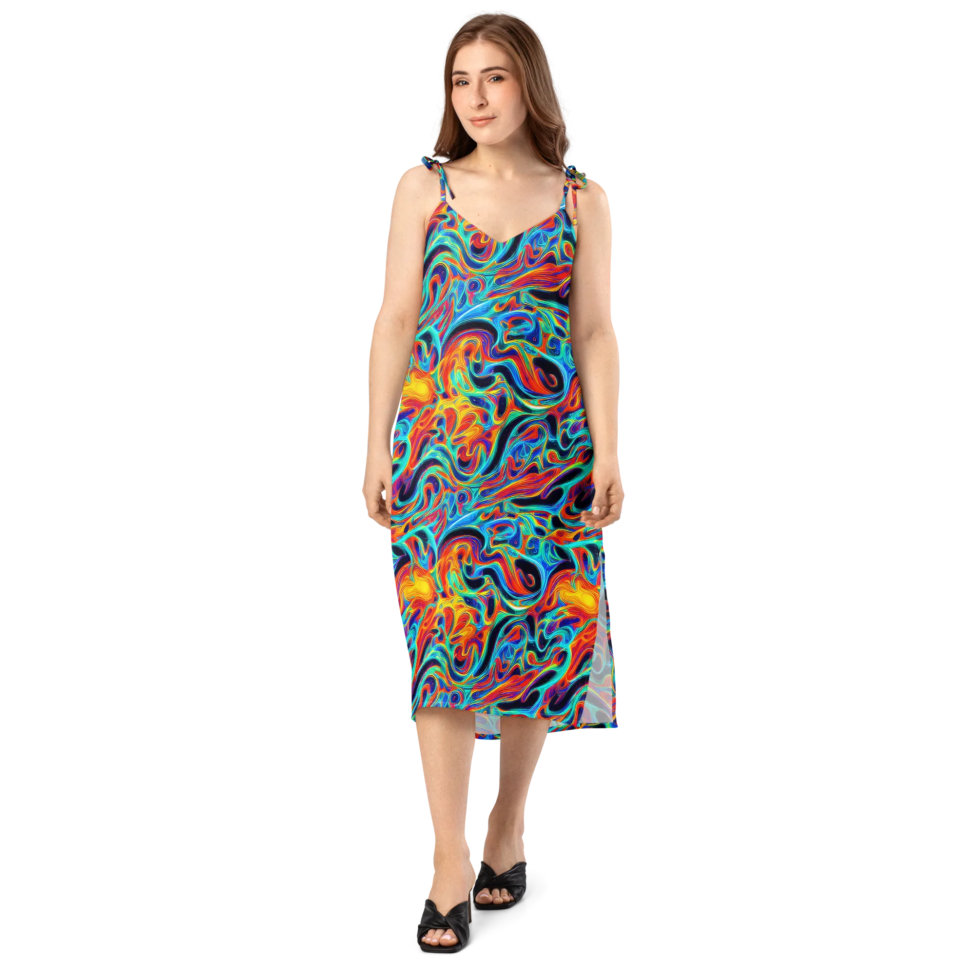 Cyan Ember Maze on Slip Dress — Front