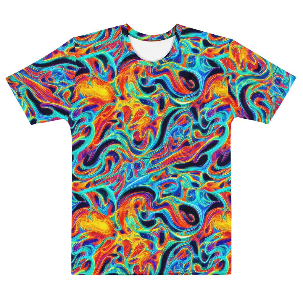 Cyan Ember Maze on Men's Cotton Crew Neck T-Shirt — Front