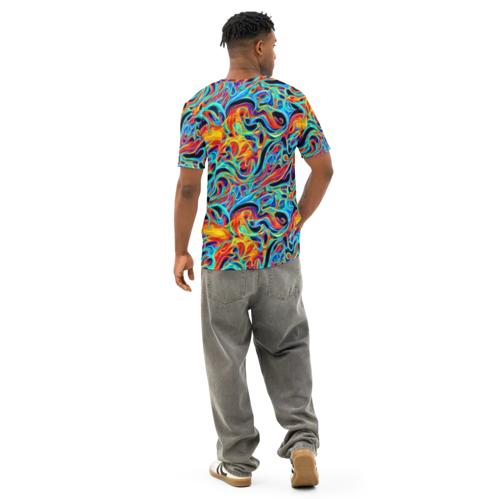 Cyan Ember Maze on Men's Cotton Crew Neck T-Shirt — Back