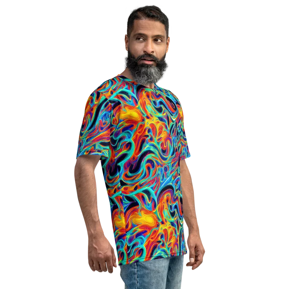 Cyan Ember Maze on Men's Crew Neck T-Shirt — Right
