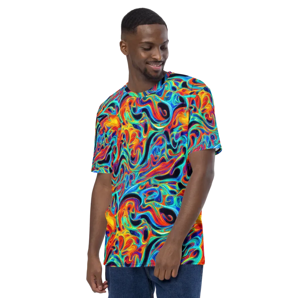 Cyan Ember Maze on Men's Crew Neck T-Shirt — Left