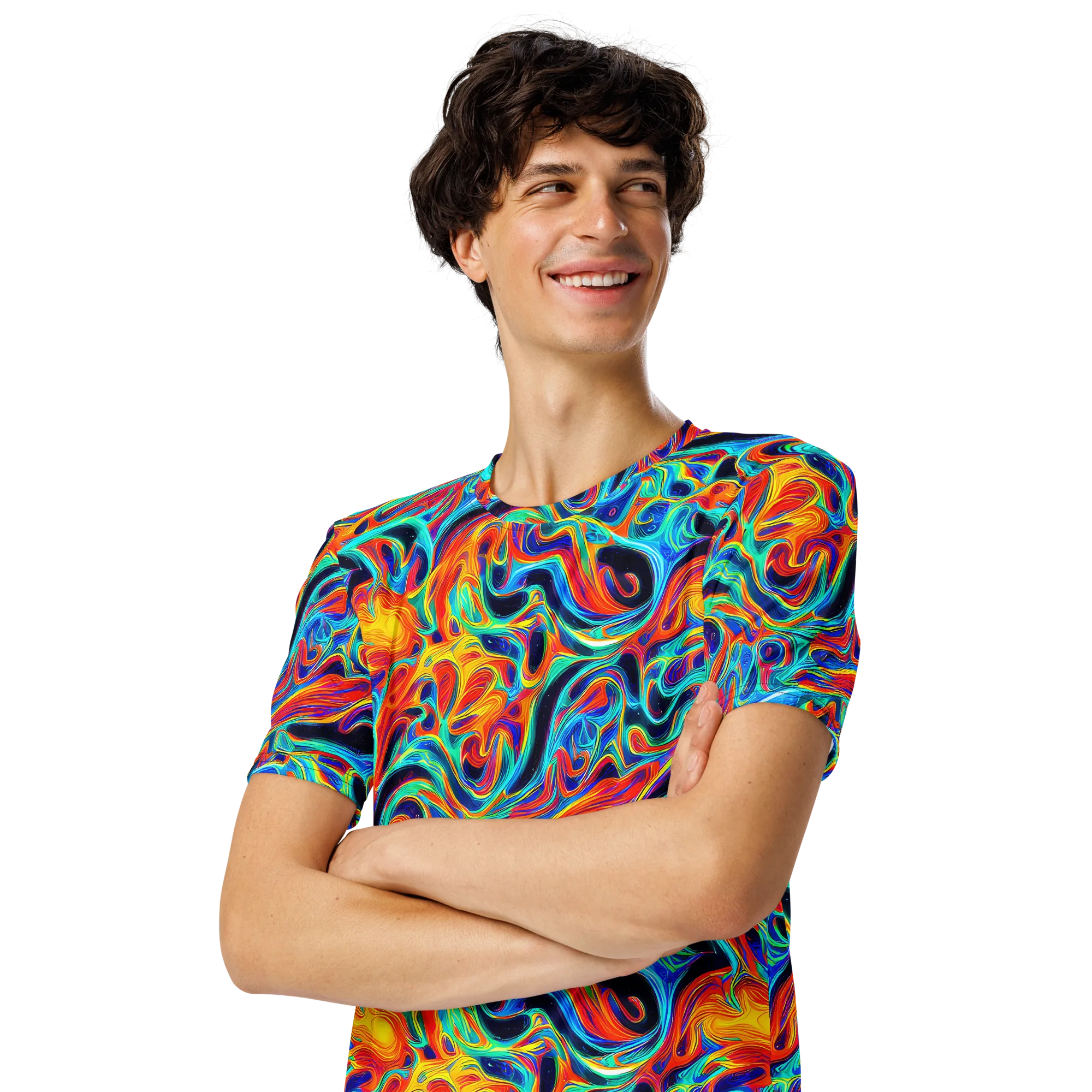 Cyan Ember Maze on Men's Crew Neck T-Shirt — Left Front