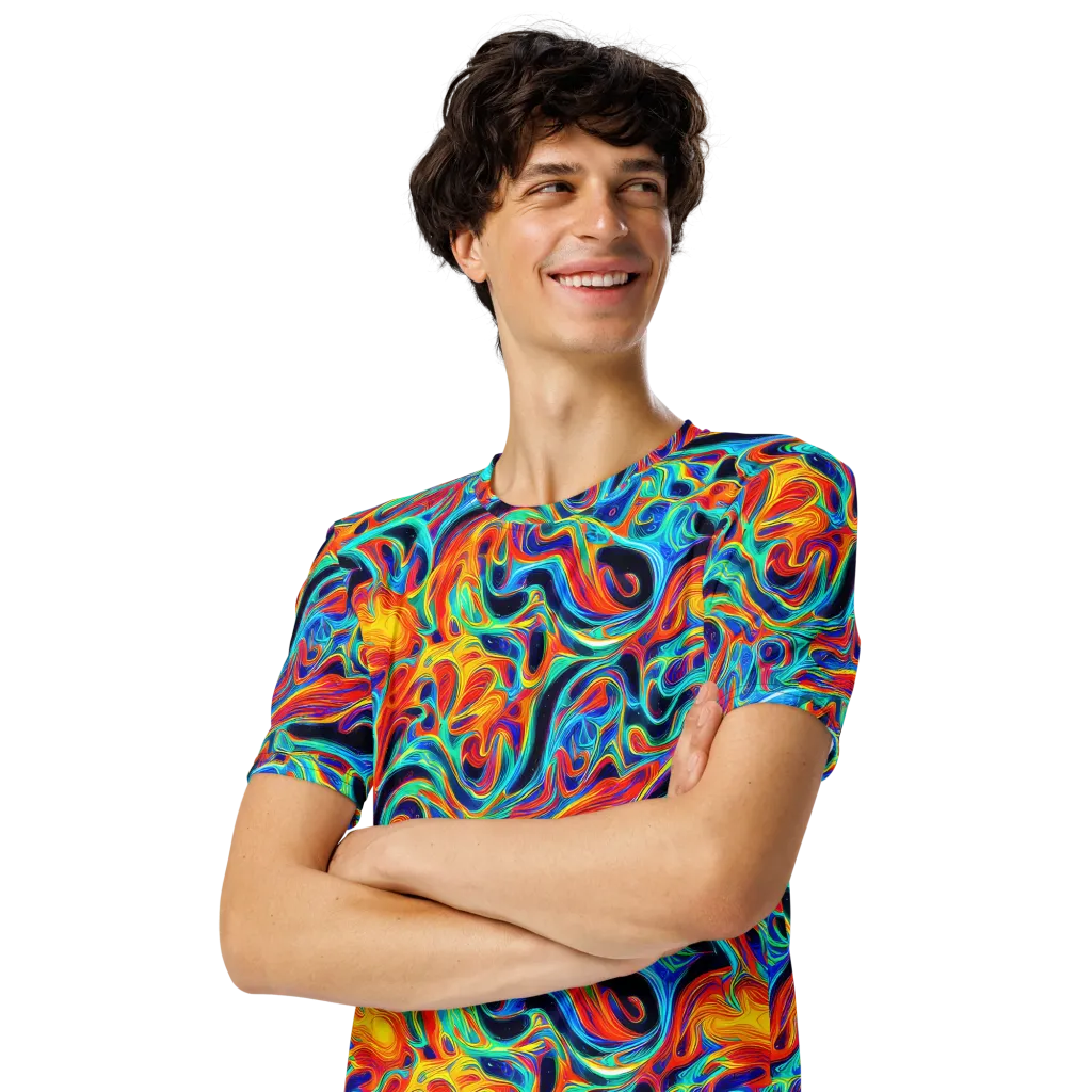 Cyan Ember Maze on Men's Crew Neck T-Shirt — Left Front