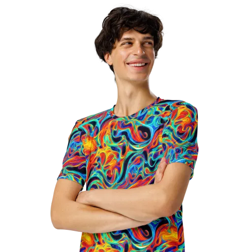 Cyan Ember Maze on a Men's Crew Neck T-Shirt