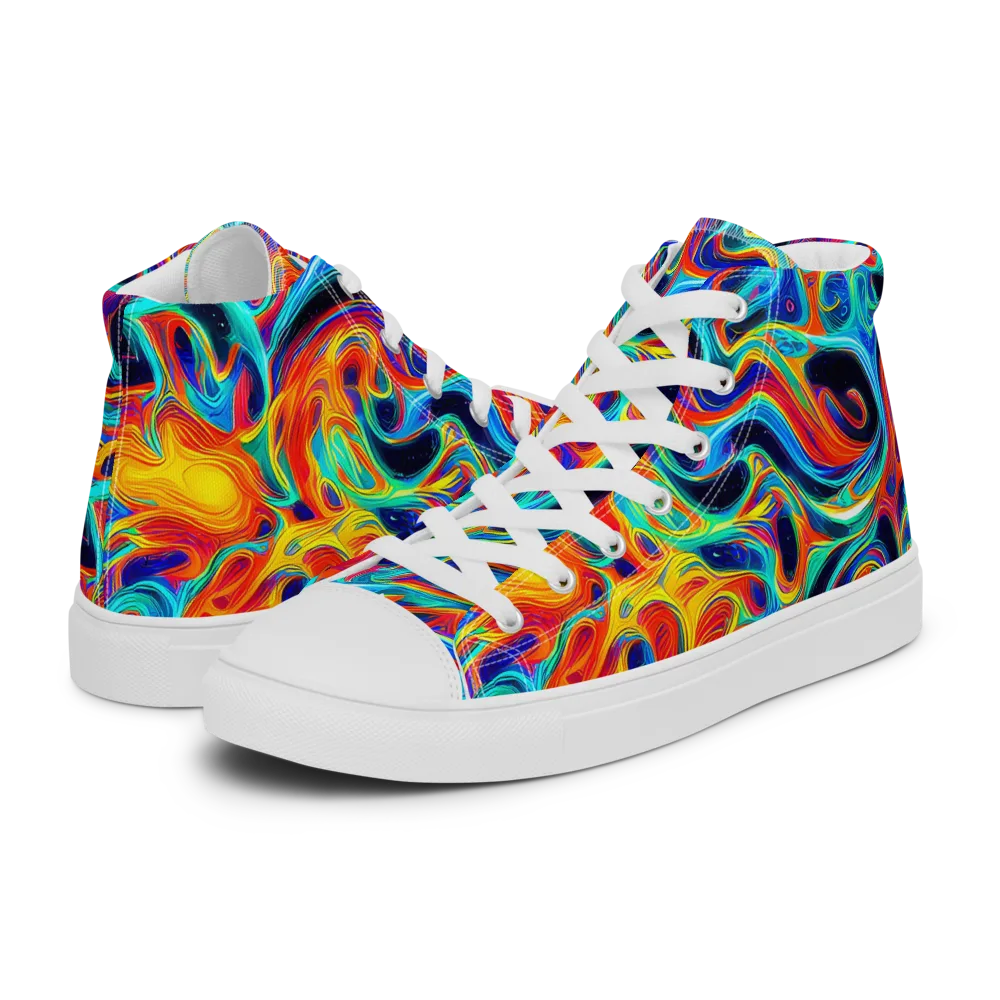 Cyan Ember Maze on Men's High Top Canvas Shoes — Left