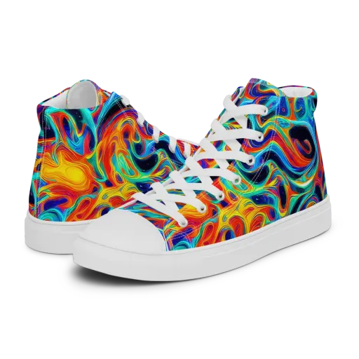 Cyan Ember Maze on a Men's High Top Canvas Shoes