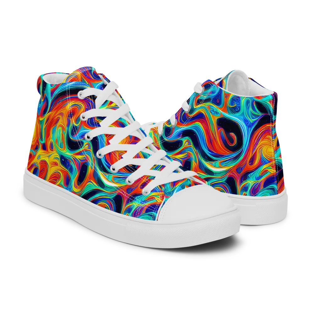 Cyan Ember Maze on Men's High Top Canvas Shoes — Right