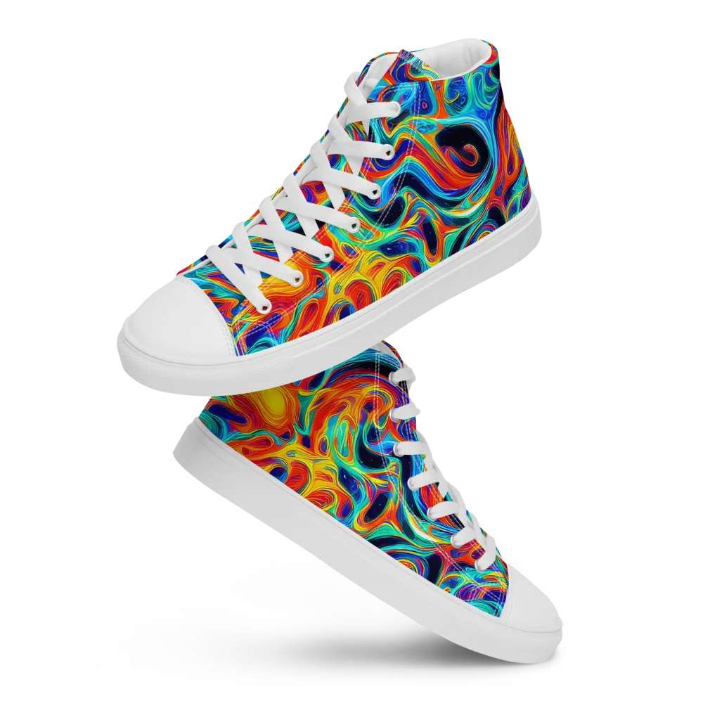 Cyan Ember Maze on Men's High Top Canvas Shoes — Front