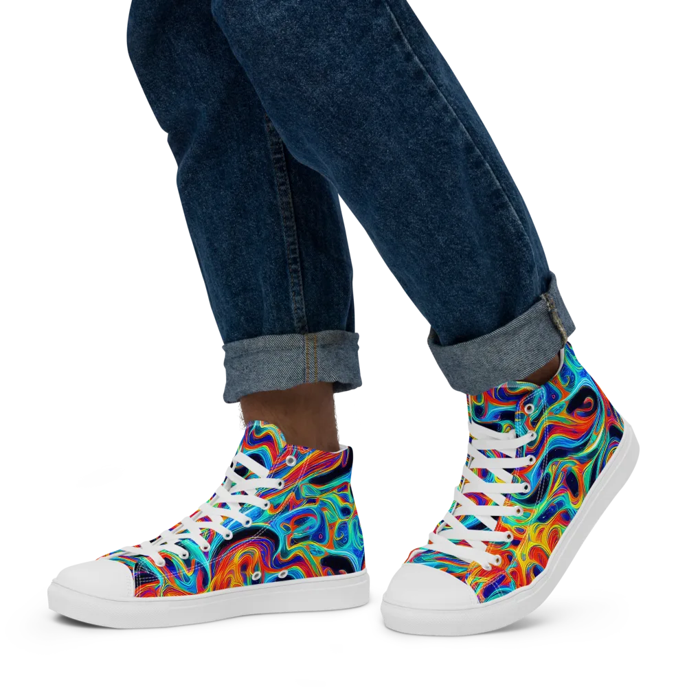 Cyan Ember Maze on Men's High Top Canvas Shoes — Left