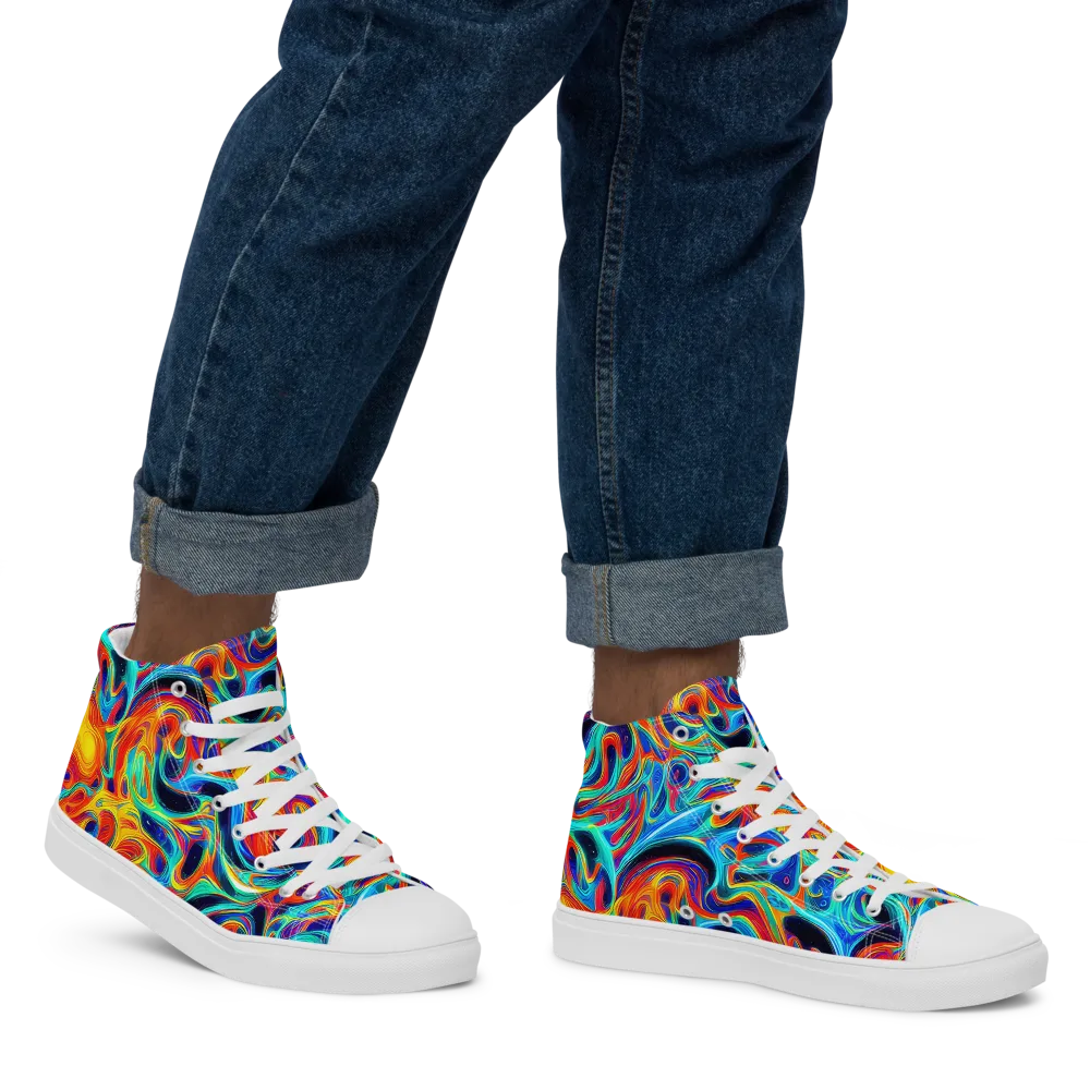 Cyan Ember Maze on Men's High Top Canvas Shoes — Right