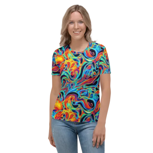 Cyan Ember Maze on a Women's Crew Neck T-Shirt