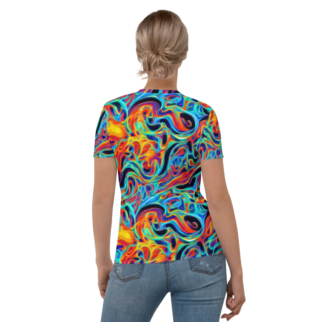 Cyan Ember Maze on Women's Crew Neck T-Shirt — Back