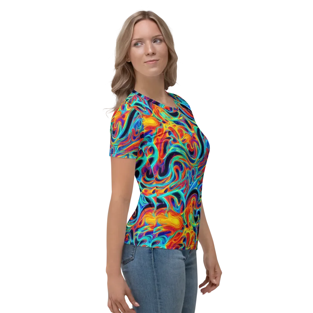 Cyan Ember Maze on Women's Crew Neck T-Shirt — Right