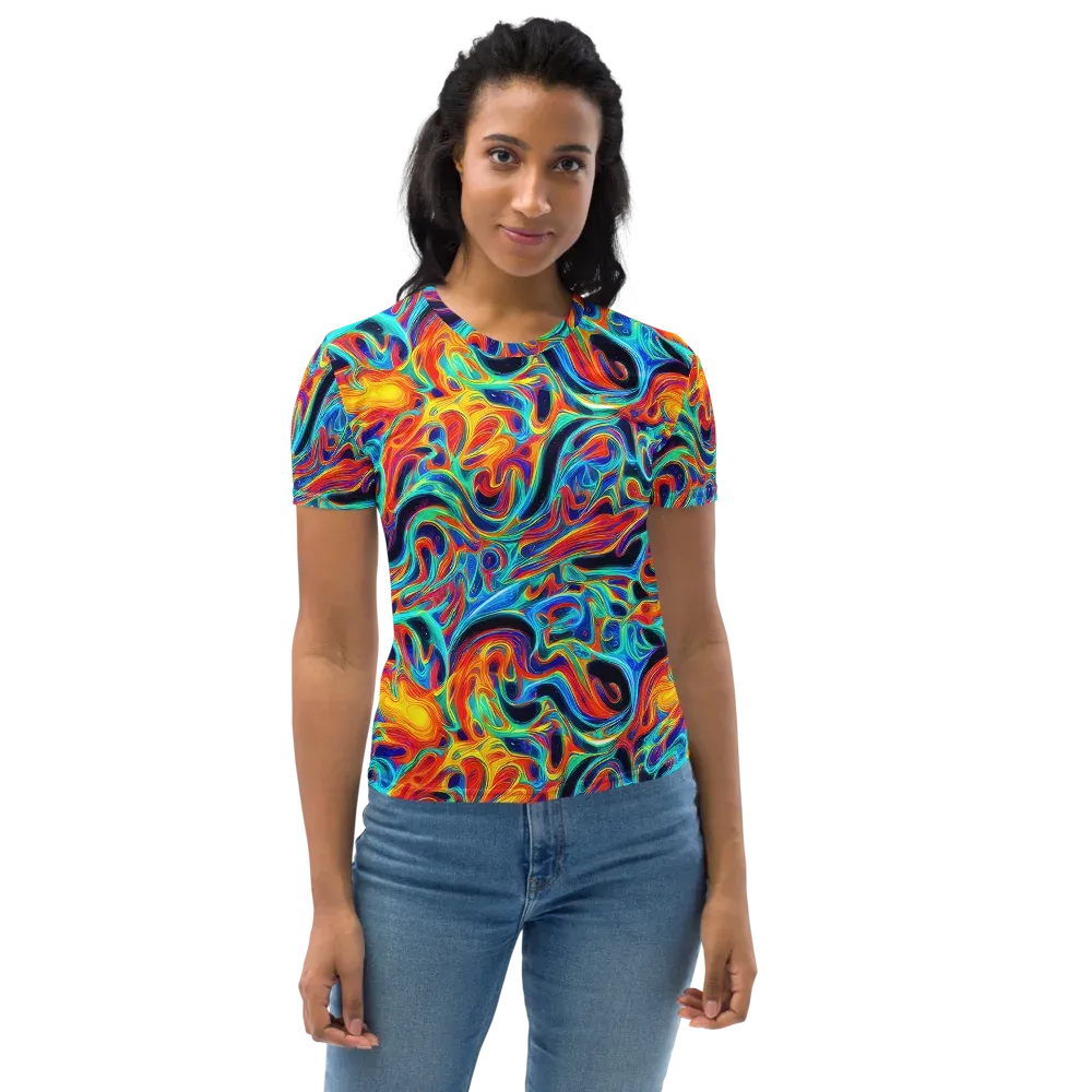 Cyan Ember Maze on Women's Crew Neck T-Shirt — Front