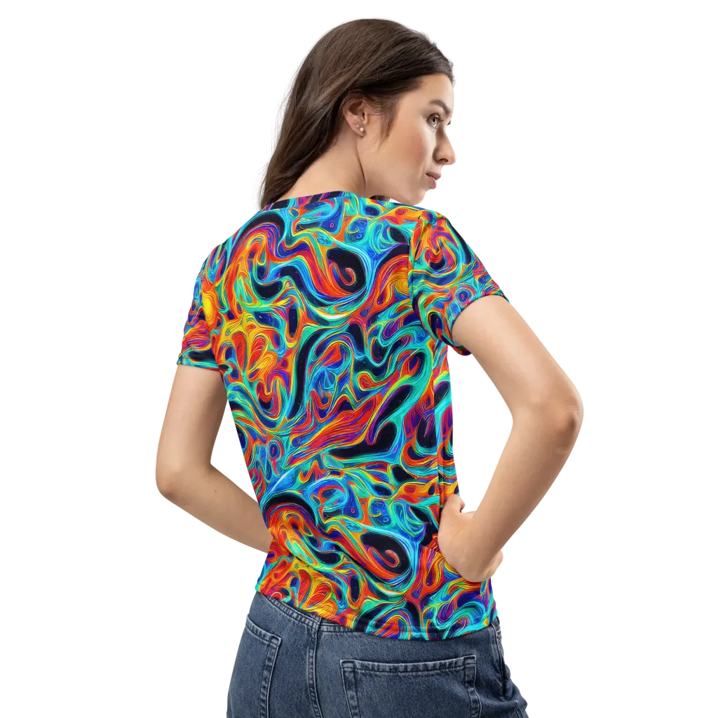 Cyan Ember Maze on Women's Crew Neck T-Shirt — Back