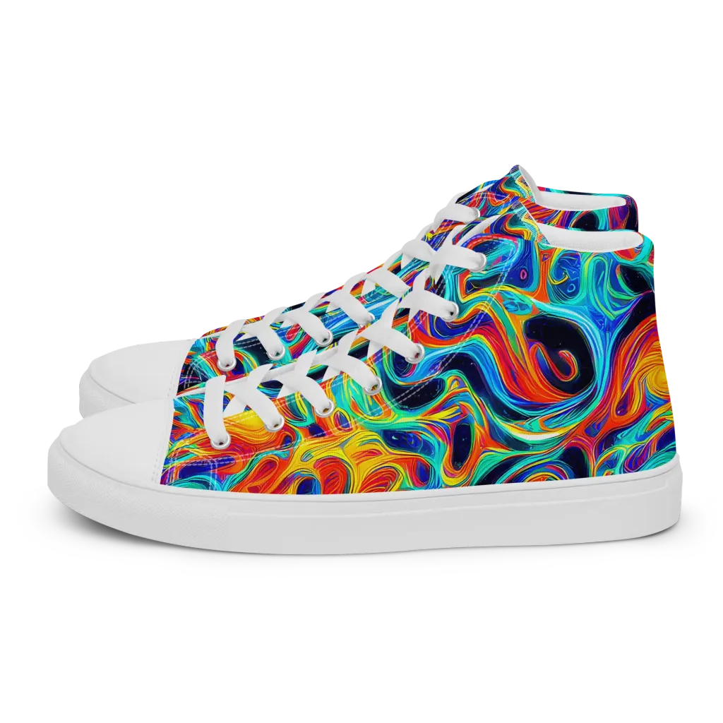 Cyan Ember Maze on Women's High Top Canvas Shoes — Left