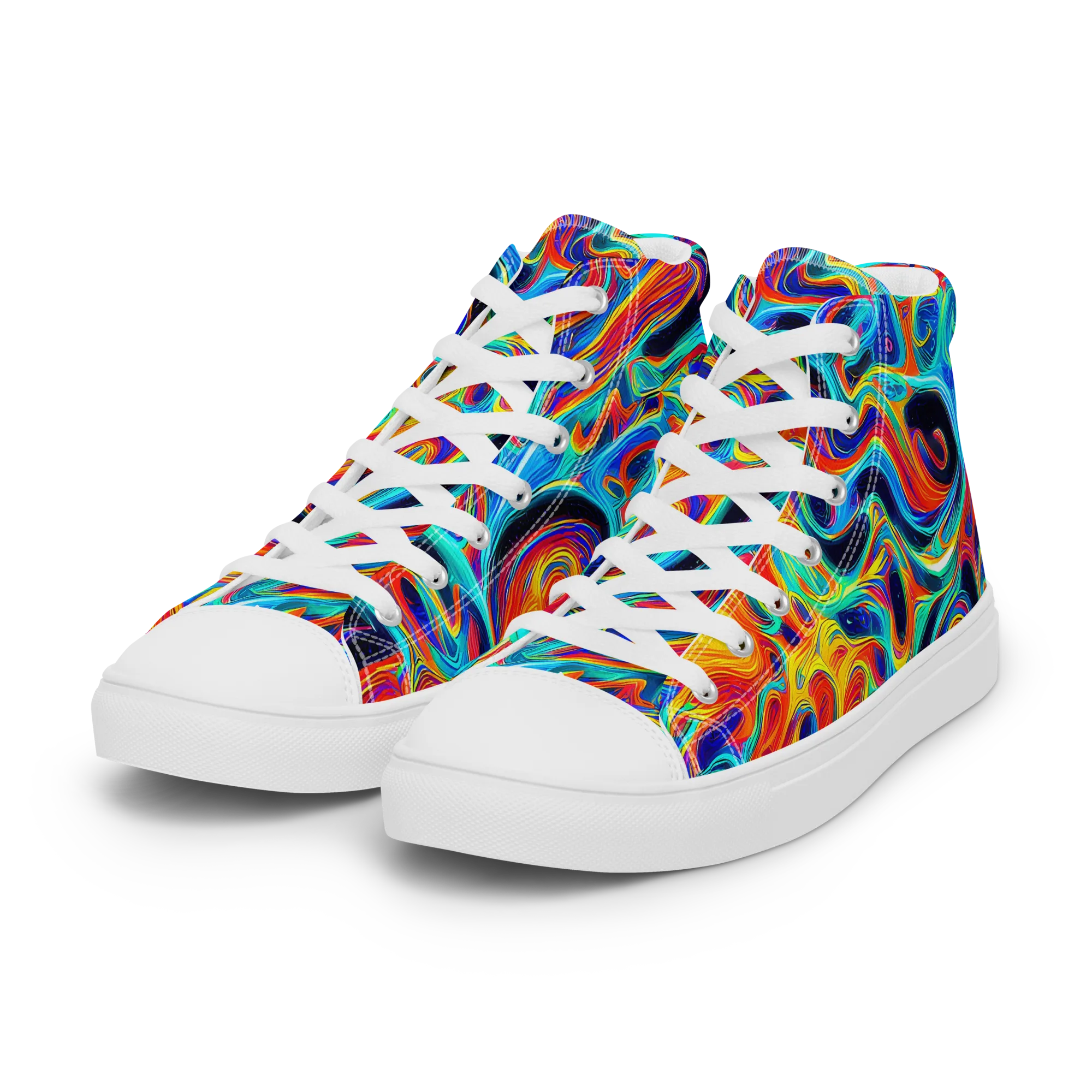 Cyan Ember Maze on Women's High Top Canvas Shoes — Left Front