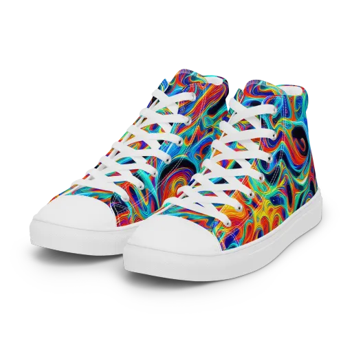 Cyan Ember Maze on a Women's High Top Canvas Shoes