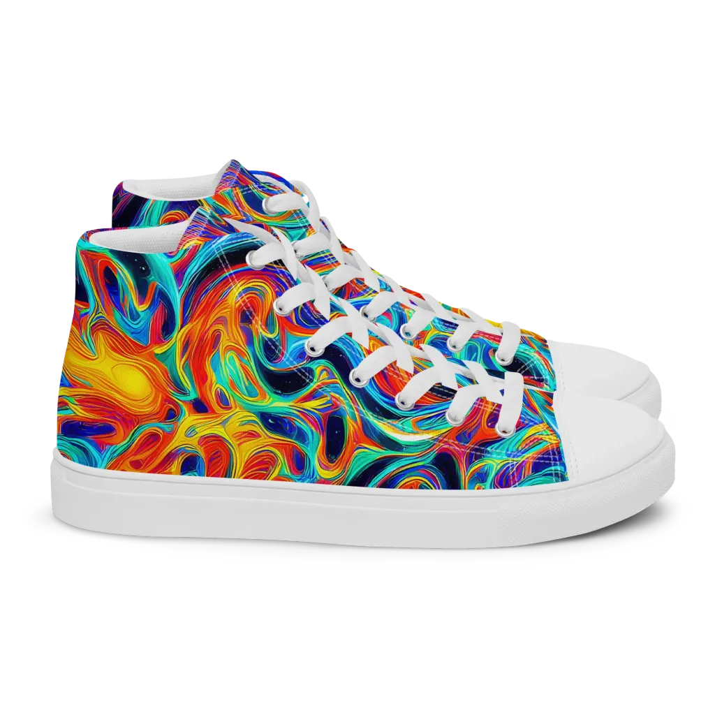 Cyan Ember Maze on Women's High Top Canvas Shoes — Right