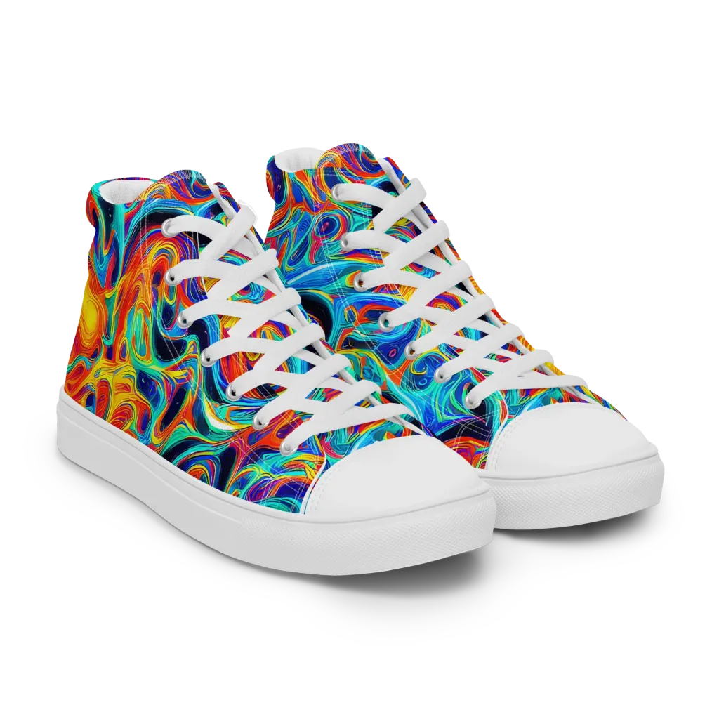 Cyan Ember Maze on Women's High Top Canvas Shoes — Right Front