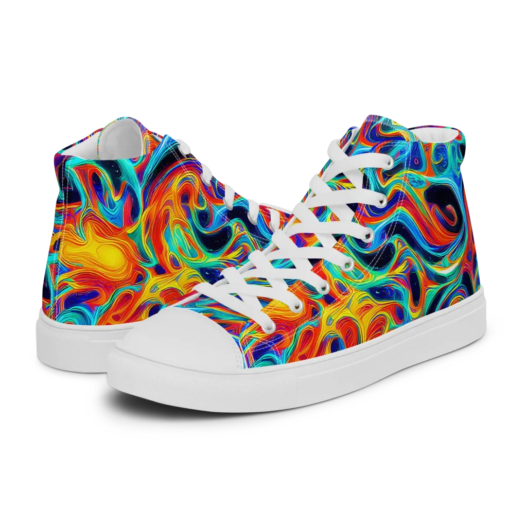 Cyan Ember Maze on Women's High Top Canvas Shoes — Left