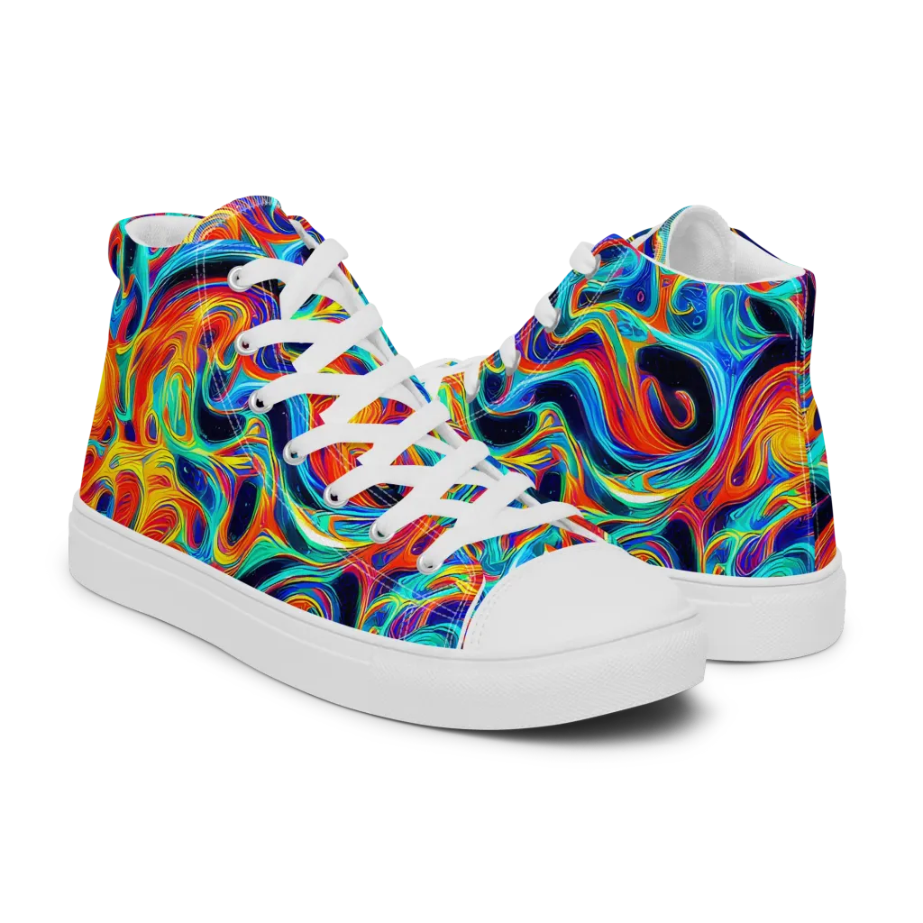 Cyan Ember Maze on Women's High Top Canvas Shoes — Right