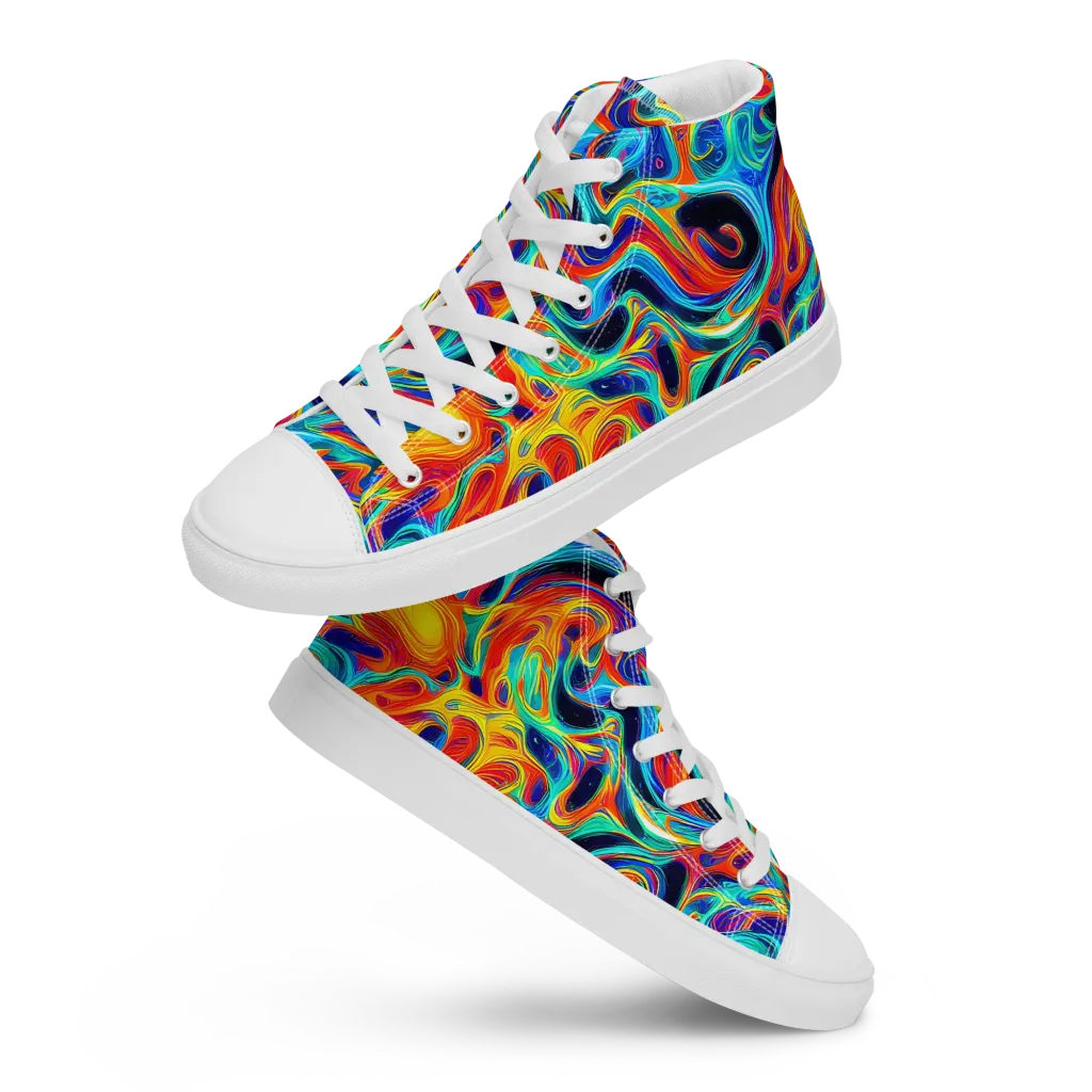 Cyan Ember Maze on Women's High Top Canvas Shoes — Front