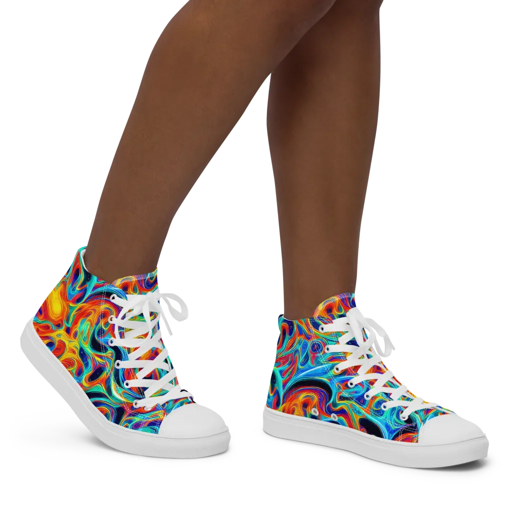 Cyan Ember Maze on Women's High Top Canvas Shoes — Right