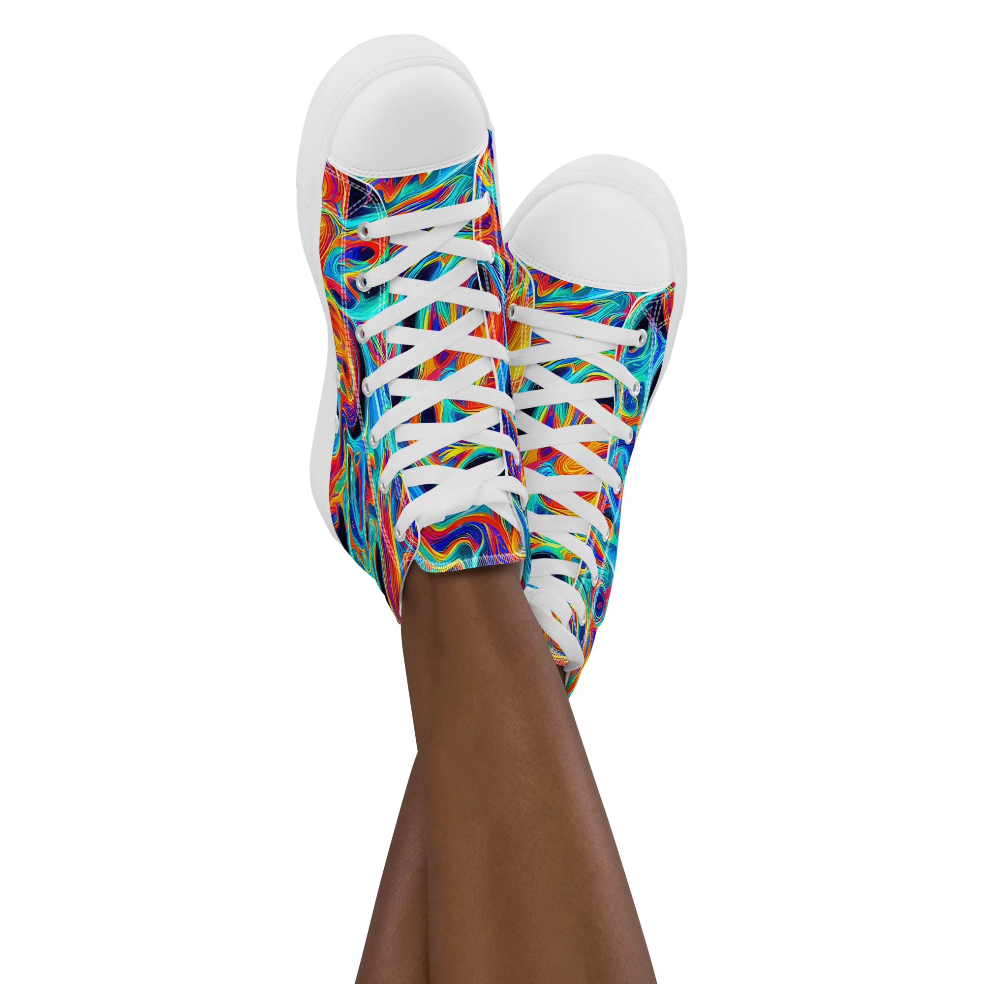 Cyan Ember Maze on Women's High Top Canvas Shoes — Front