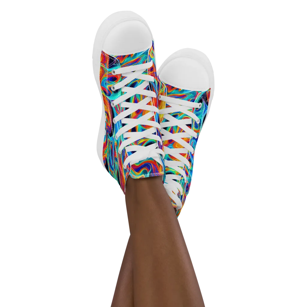 Cyan Ember Maze on Women's High Top Canvas Shoes — Front