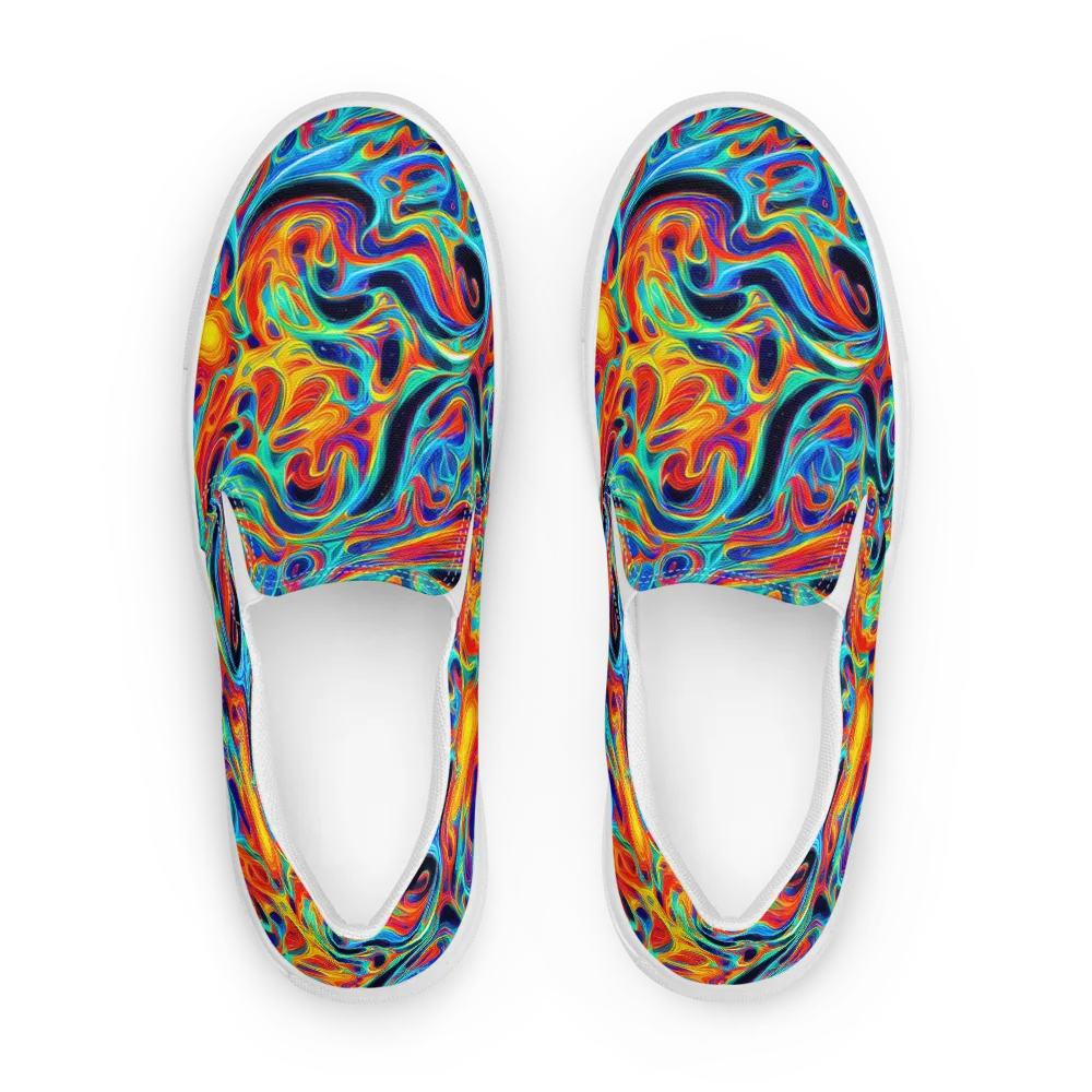 Cyan Ember Maze on Men's Slip-On Canvas Shoes — Front