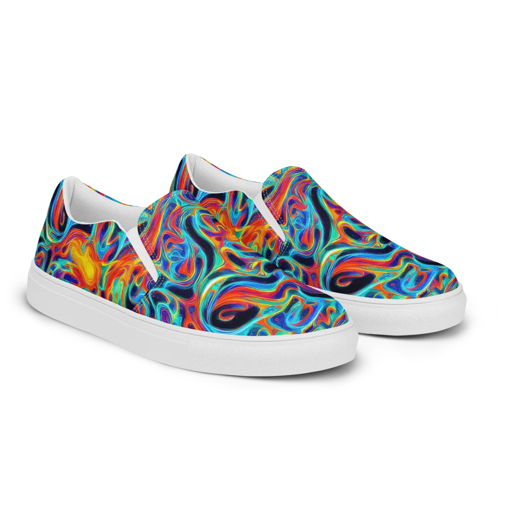 Cyan Ember Maze on Men's Slip-On Canvas Shoes — Right Front