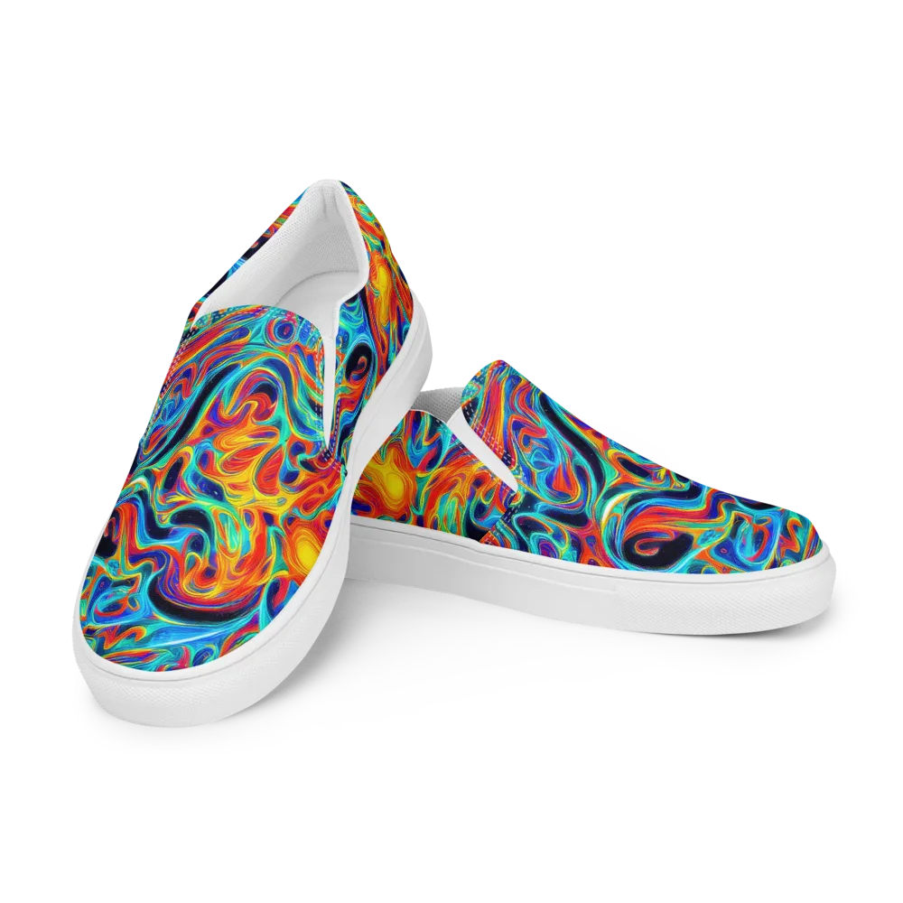 Cyan Ember Maze on Men's Slip-On Canvas Shoes — Left Front