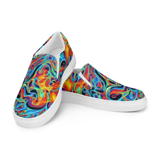 Cyan Ember Maze on a Men's Slip-On Canvas Shoes