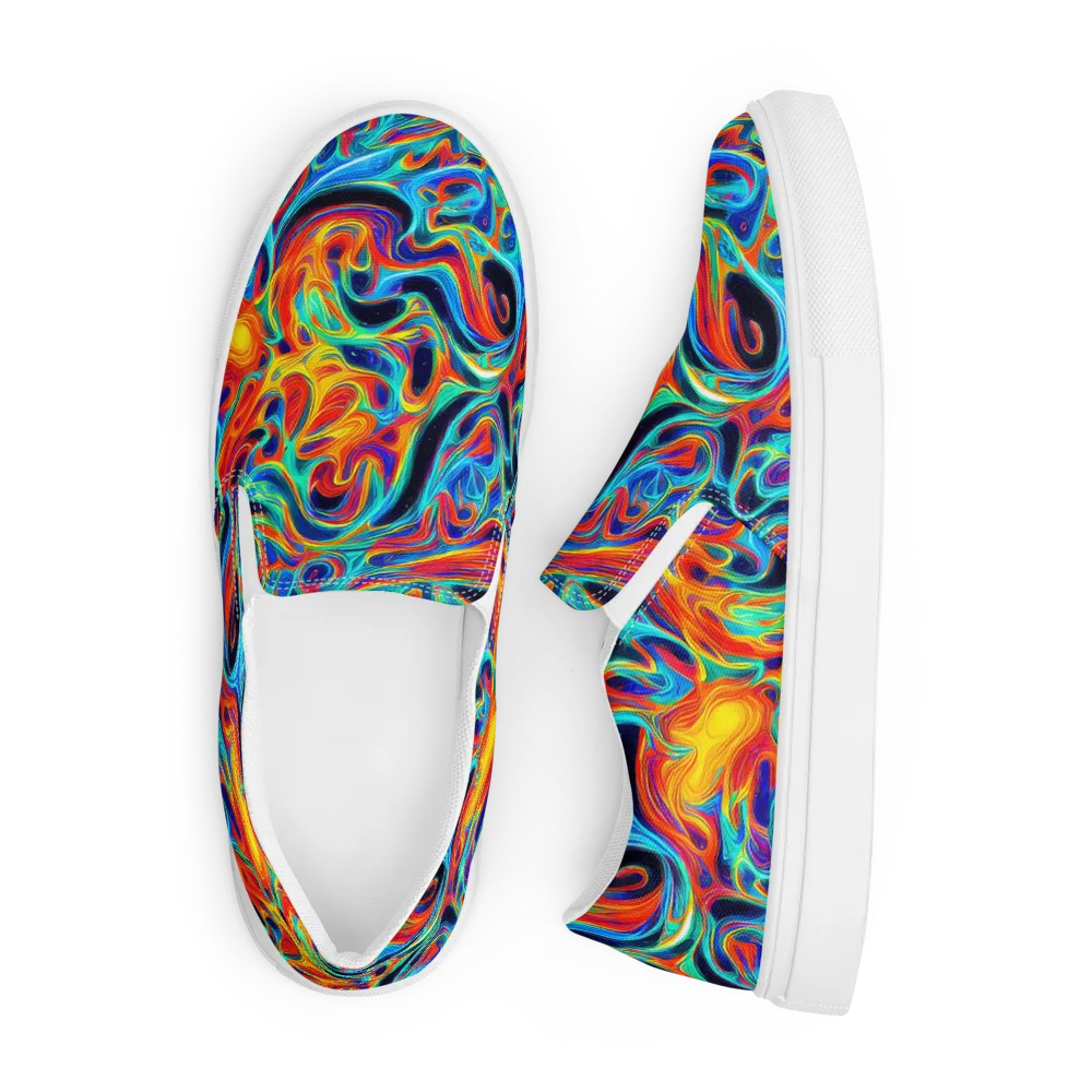 Cyan Ember Maze on Men's Slip-On Canvas Shoes — Front