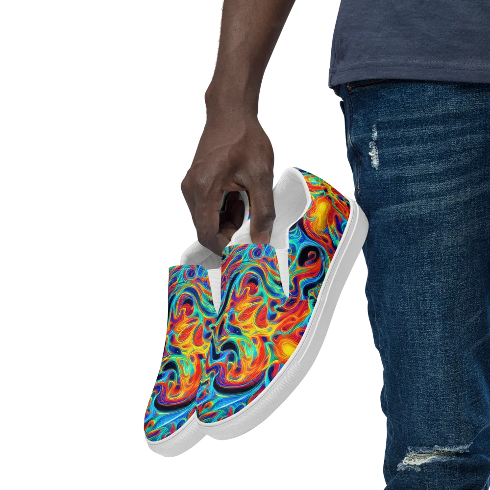 Cyan Ember Maze on Men's Slip-On Canvas Shoes — Left Front