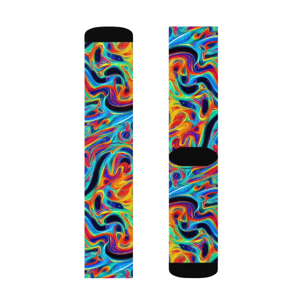 Cyan Ember Maze on Socks — Right Sock